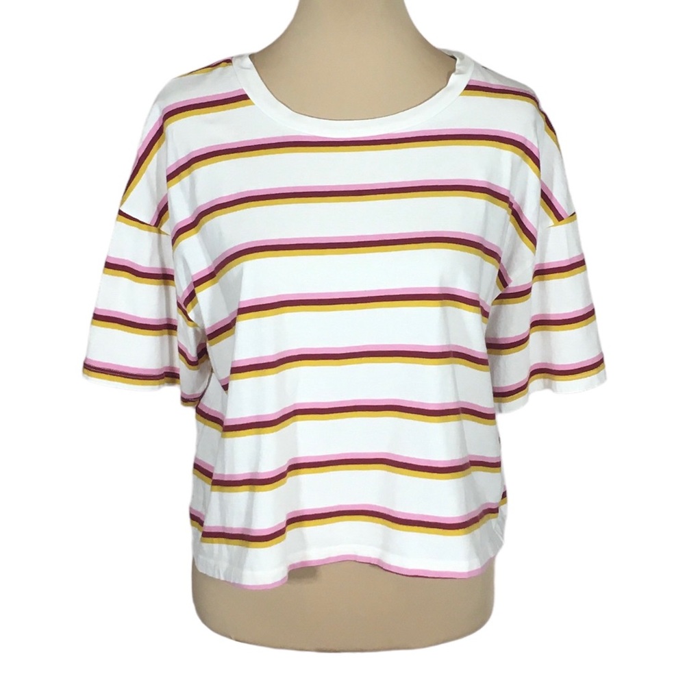 wild fable Cropped White & Burgundy Striped T-shirt, XL (Juniors)